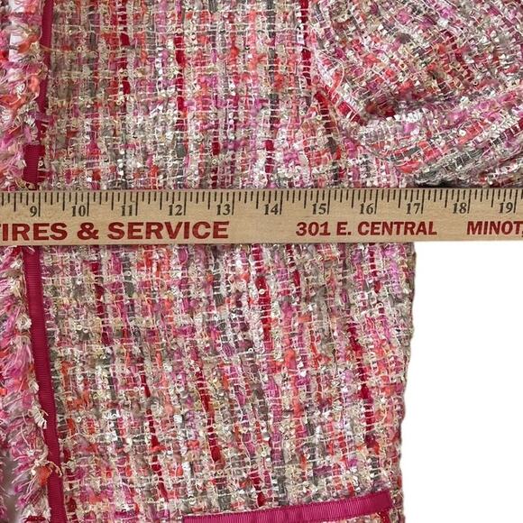 Tahari Arthur S. Levine Jacket Women's Size 2 Pink Multi Boucle Ribbon Fringed - Picture 8 of 11